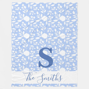 Couverture Polaire Monogramme initial blanc et bleu clair