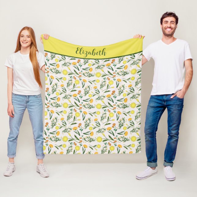 Couverture Polaire Monogramme Jaune Orange Vert Floral Boho tendance (En situation)