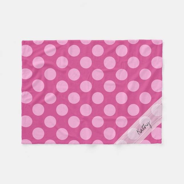 Couverture Polaire Monogramme Magenta Pink Chic Polka Motif (Devant (Horizontal))