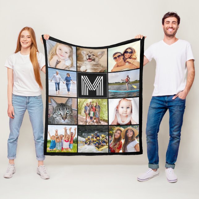 Couverture Polaire Monogramme moderne 11 Photo Collage Couleur person (En situation)
