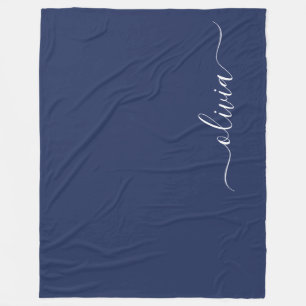 Couverture Polaire Monogramme moderne bleu marine et blanc