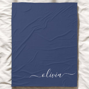 Couverture Polaire Monogramme moderne bleu marine et blanc
