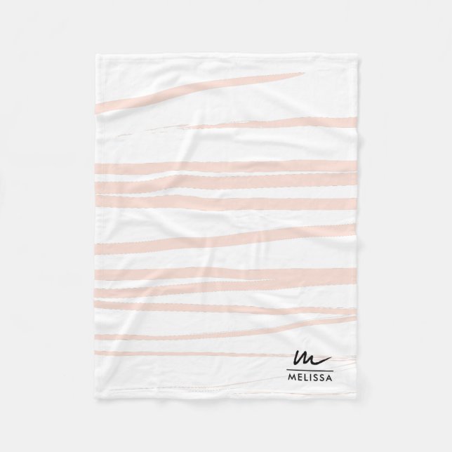 Couverture Polaire Monogramme moderne Lignes rose pâle Art Abstrait (Devant)
