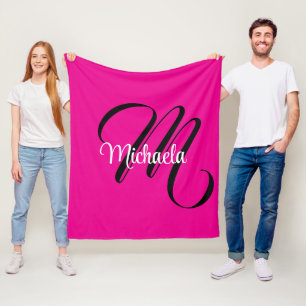 Couverture Polaire Monogramme moderne minimaliste nom initial rose ch