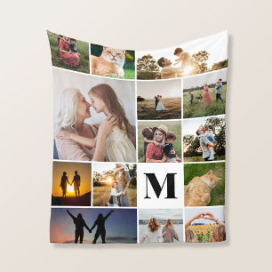Couverture Polaire Monogramme moderne Personnalisé 14 Photo Collage
