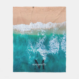 Couverture Polaire Monogramme moderne personnalisé Nom Summer Beach