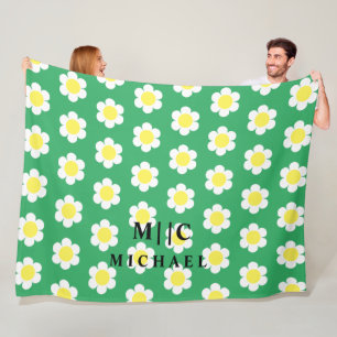 Couverture Polaire Monogramme moderne simple marguerite rétro