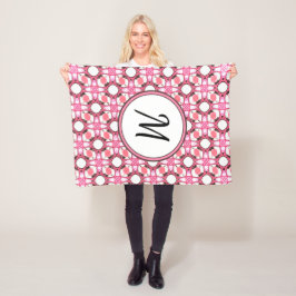 Couverture Polaire Monogramme Motif géométrique du cercle blanc rose
