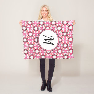 Couverture Polaire Monogramme Motif géométrique du cercle blanc rose