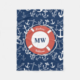 Couverture Polaire Monogramme nautique Ancre bleu marine Motif