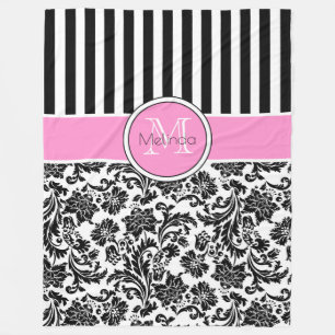 Couverture Polaire Monogramme noir & blanc Damas & rayures