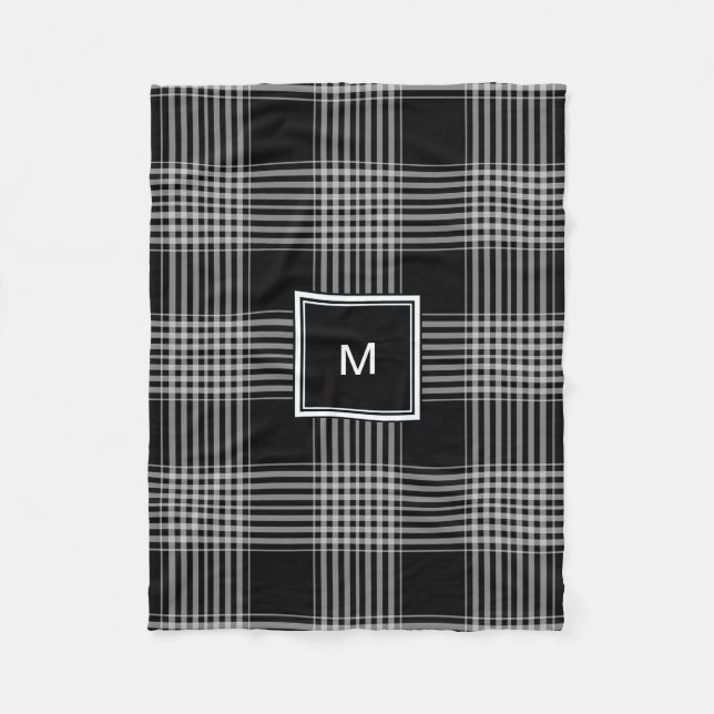 Couverture Polaire Monogramme noir et blanc moderne de plaid de (Devant)