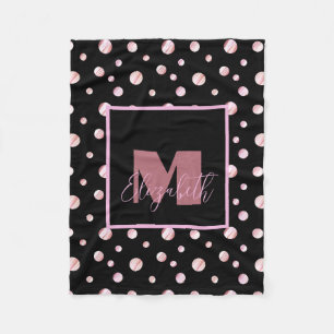 Couverture Polaire Monogramme noir Nom personnalisé Pois Ci géométriq