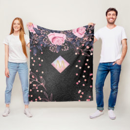 Couverture Polaire Monogramme noir ROSEGOLD rose Parties scintillant 