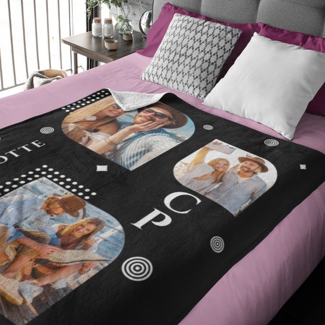 Couverture Polaire Monogramme Nom 3 Photo Collage tendance moderne (Créateur téléchargé)