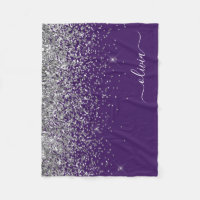 Monogramme Nom Paillettes Argent Violet Fille