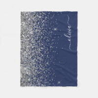 Monogramme Nom Paillettes Bleu Marine Argenté Fémi