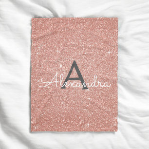 Couverture Polaire Monogramme Nom Paillettes Rose Gold