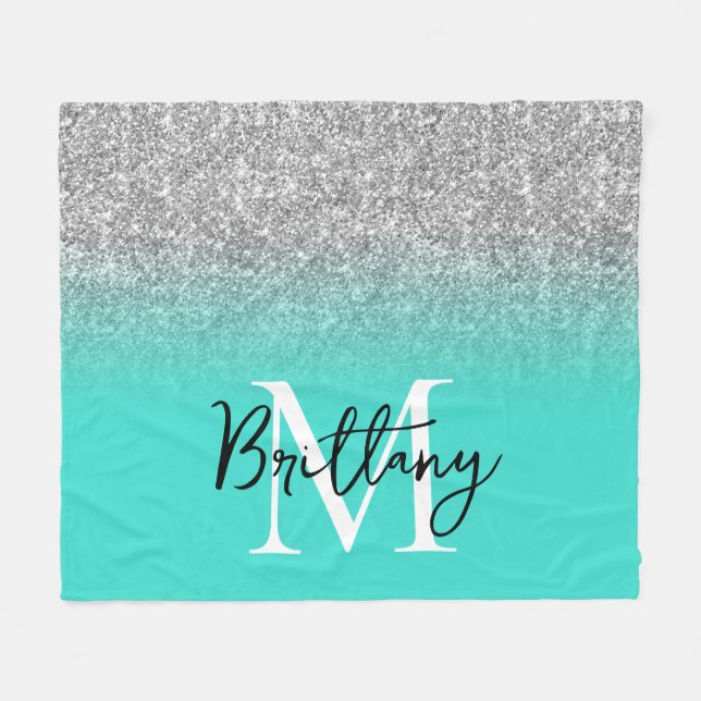 Couverture Polaire Monogramme Ombre Turquoise Parties scintillant Arg (Devant (Horizontal))