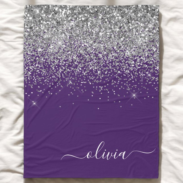Couverture Polaire Monogramme pailleté argent violet glamour féminin  (Créateur téléchargé)