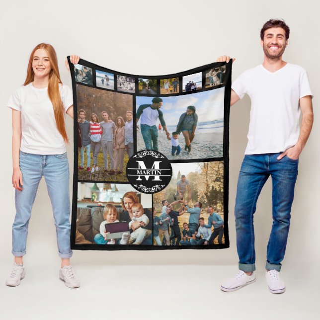 Couverture Polaire Monogramme personnalisé 11 Collage photo (En situation)