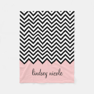 Couverture Polaire Monogramme personnalisé Chevron noir et rose