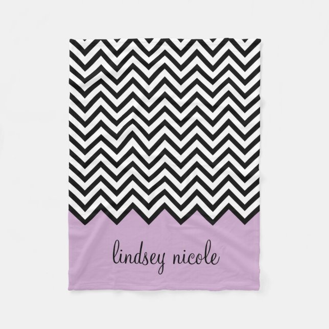Couverture Polaire Monogramme personnalisé Chevron noir et violet (Devant)