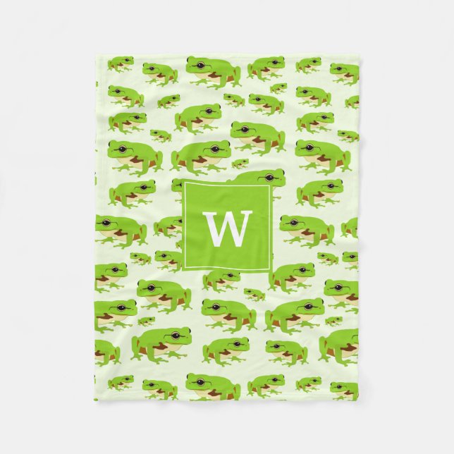 Couverture Polaire Monogramme personnalisé Cute Green Tree Frog Motif (Devant)