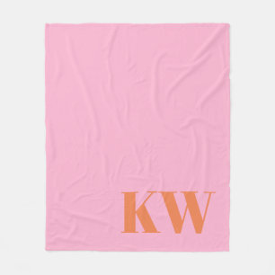 Couverture Polaire Monogramme personnalisé d'initiales rose orange mo