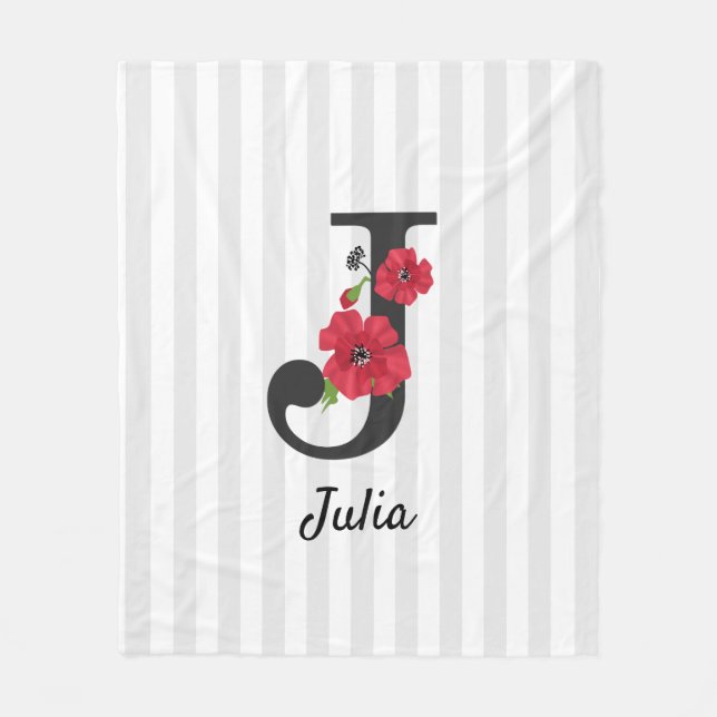 Couverture Polaire monogramme personnalisé modifiable en J texte fleu (Devant)