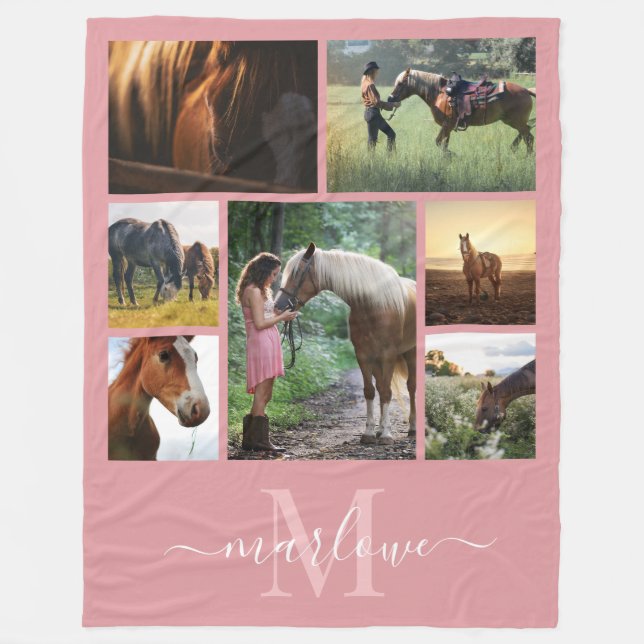 Couverture Polaire Monogramme Photo Collage rose pâle Nom personnalis (Devant)