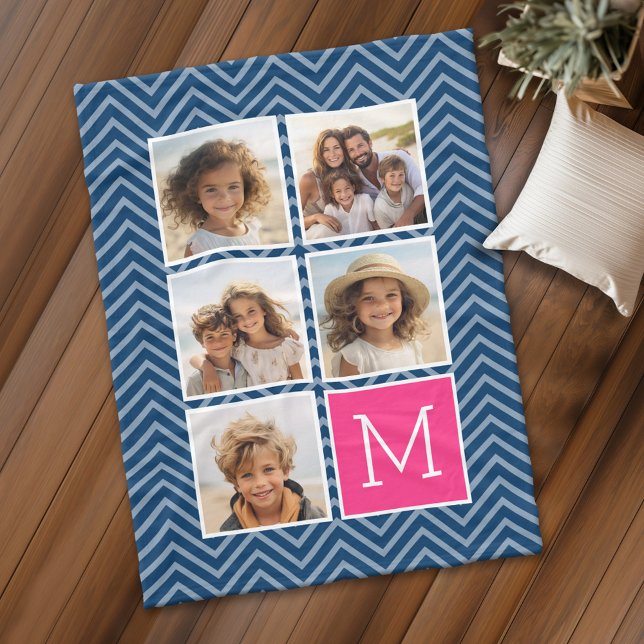 Couverture Polaire Monogramme photo de collection de la marine Hot Pi (Personalized fleece blanket with 5 photos and a monogram)
