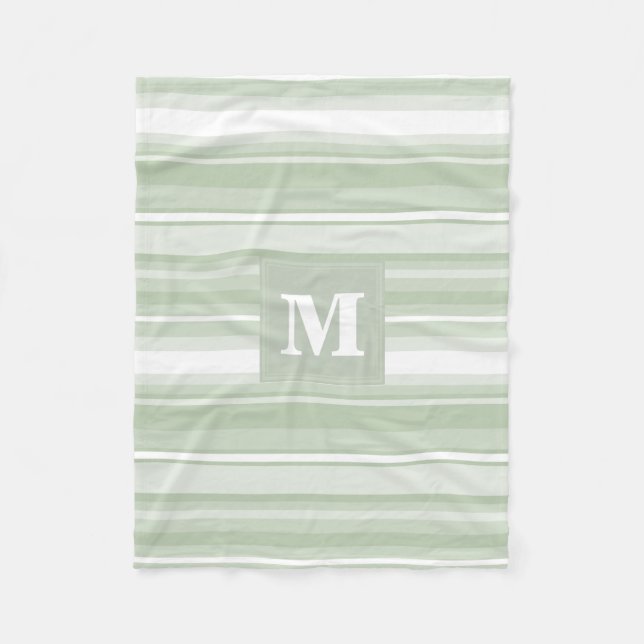 Couverture Polaire Monogramme rayures vert pâle (Devant)