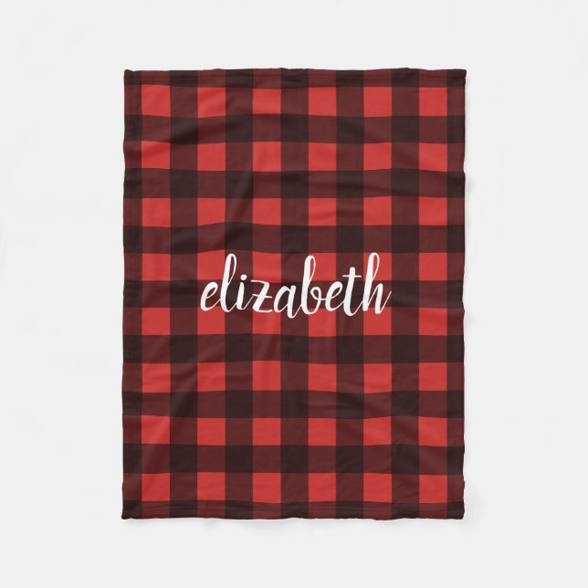 Couverture Polaire Monogramme Red Black Buffalo Plaid Nom personnalis (Devant)