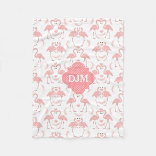 Couverture Polaire Monogramme rose de Polkadot de Flamants roses