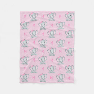 Couverture Polaire Monogramme rose éléphant étoile bébé fille