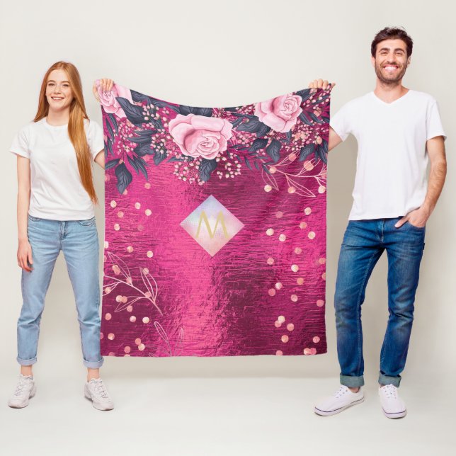 Couverture Polaire Monogramme rose métallique Rosegold Marine Parties (En situation)