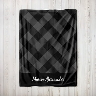 Couverture Polaire Monogramme Russe Gris et Buffalo Noir Check