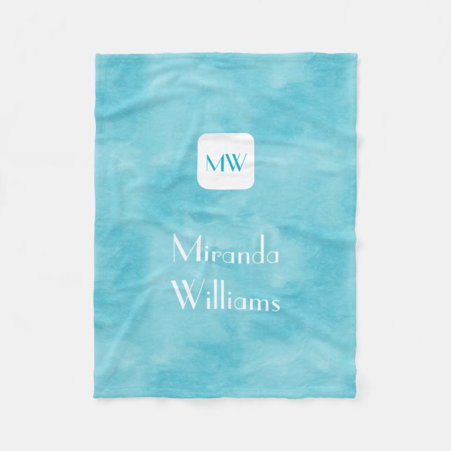 Couverture Polaire Monogramme simple et chic de turquoise d'Aqua avec (Devant)