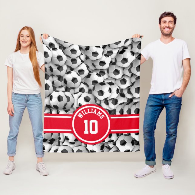Couverture Polaire Monogramme Soccer Ball Sport Football Rouge Clair (En situation)