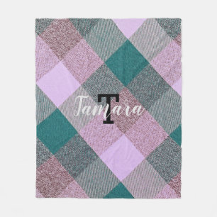 Couverture Polaire Monogramme Turquoise rose scandinave