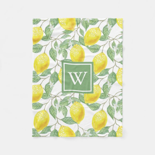 Couverture Polaire Monogramme vert Motif citron (Devant)
