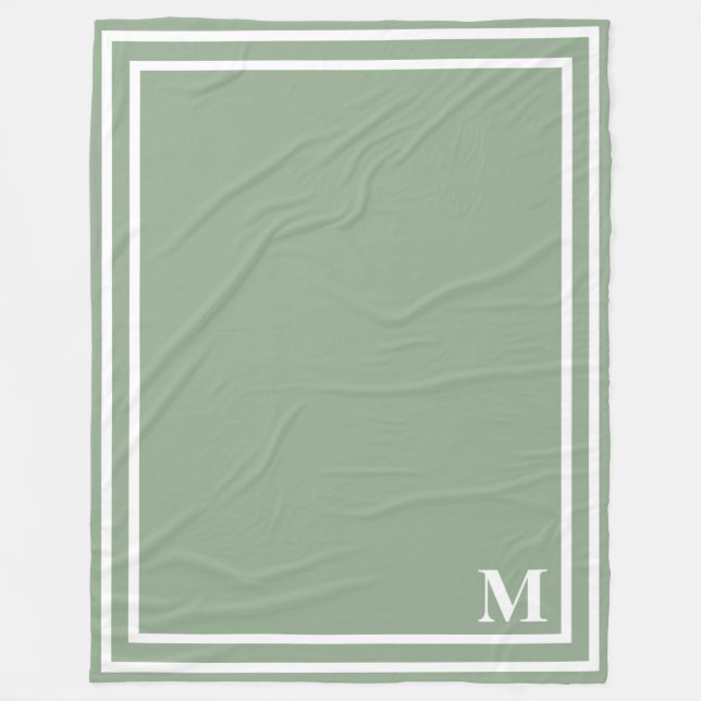 Couverture Polaire Monogramme vert Sage moderne (Devant)