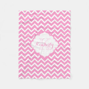 Couverture Polaire Monogramme Zigzag rose et blanc Chevron