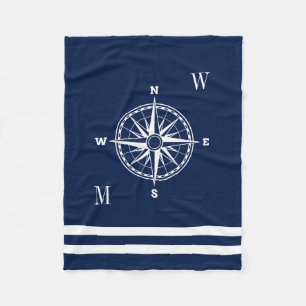 Couverture Polaire Monogrammes personnalisés Rose de boussole nautiqu