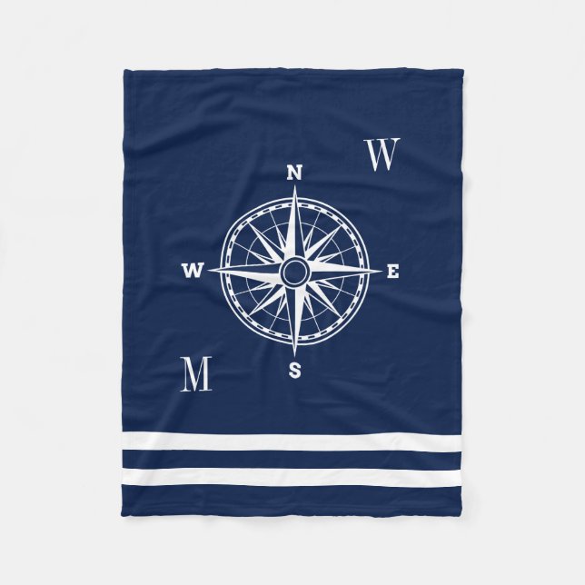 Couverture Polaire Monogrammes personnalisés Rose de boussole nautiqu (Devant)