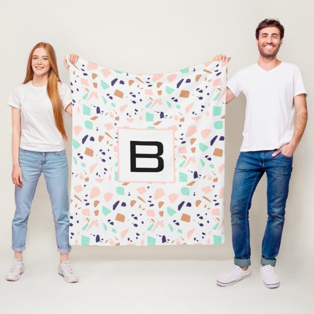 Couverture Polaire Monographie de menthe blanche Terrazzo (En situation)