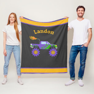 Couverture Polaire Monster Truck Nom personnalisé Enfants Fleece Blan