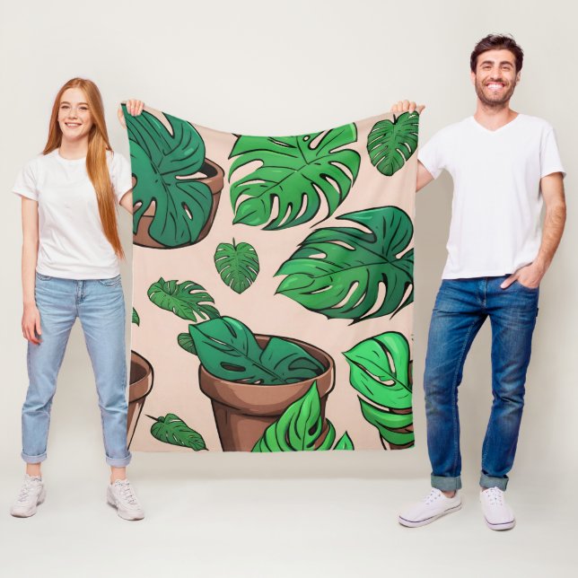 Couverture Polaire Monstera Plante Pot Motif Art (En situation)