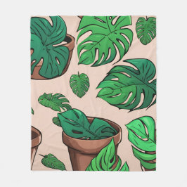 Couverture Polaire Monstera Plante Pot Motif Art